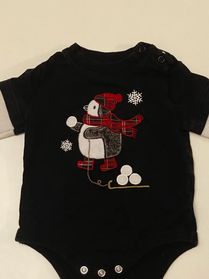 Body tee-shirt hiver pingouin 3-6 mois mixte - photo numéro 2