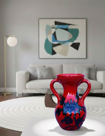Ancien vase vintage rouge et noir style Vallauris / Fat Lava Design 1960-1970