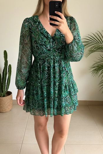 Robe midi imprimé cachemire vert – Zara – Taille L