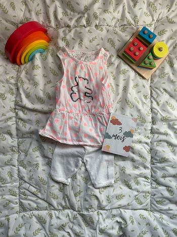 ensemble tunique débardeur rose et blanc et legging blanc lulu castagnette 3 mois