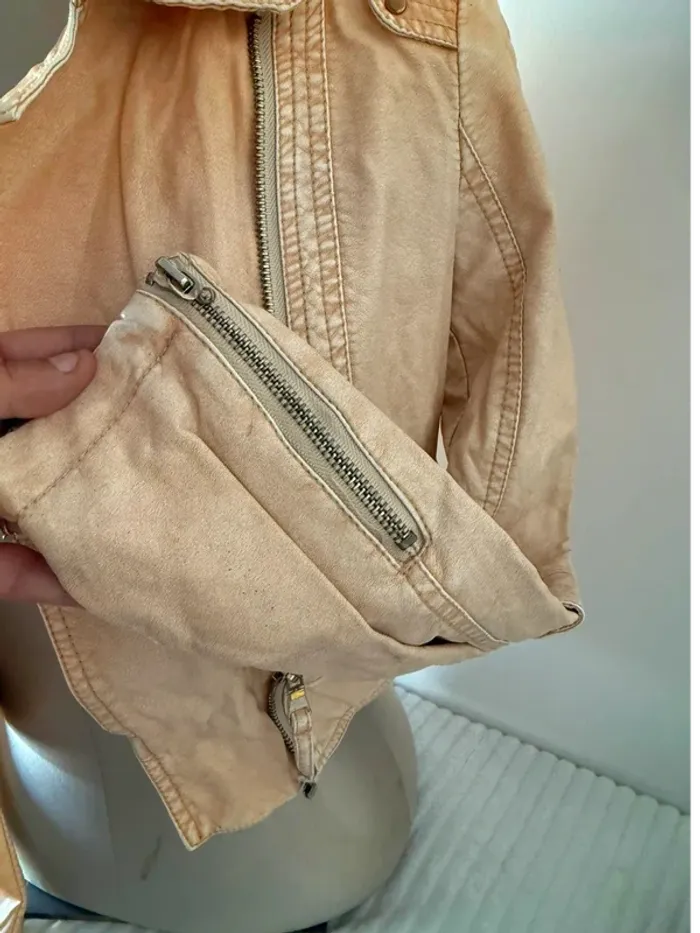 Veste beige légère style motard – Marque 2 Elles – Taille XS - photo numéro 4