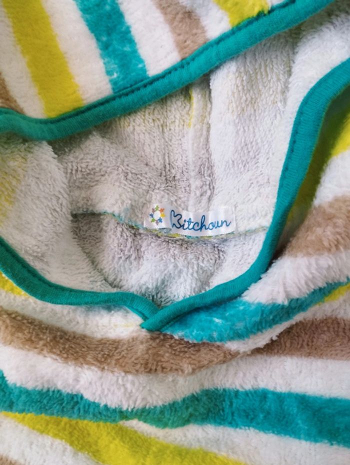 Serviette pancho rayé turquoise blanc jaune Kitchoun Kiabi - photo numéro 2