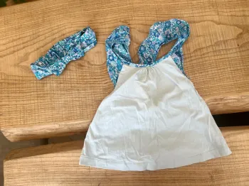 Ensemble Jacadi 3 ans t-shirt tunique top débardeur bandeau Liberty bleu été