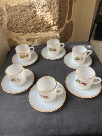 Magnifique lot de 6 tasses et 6 sous tasses à cafe Arcopal Vintage
