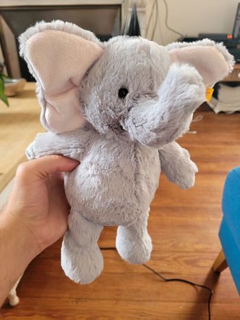 Peluche Éléphant Steiff 30cm gris rose doudou collection étiquette jaune très doux