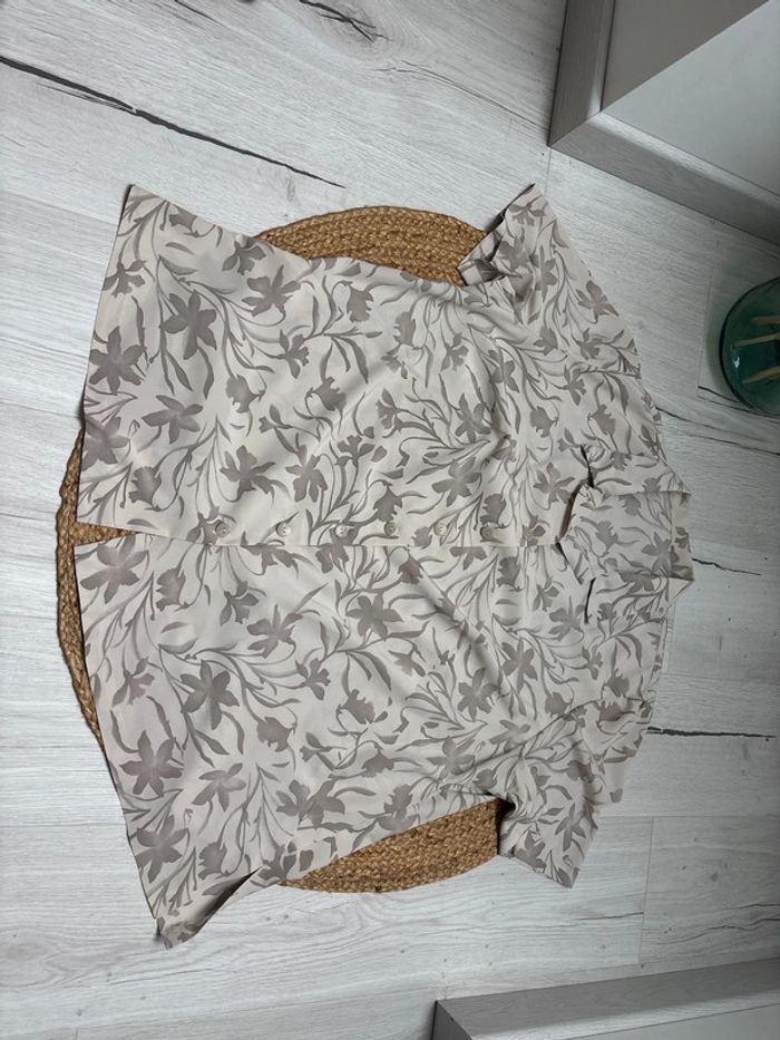 Chemisier manches courtes, beige, fleur, marron - photo numéro 2