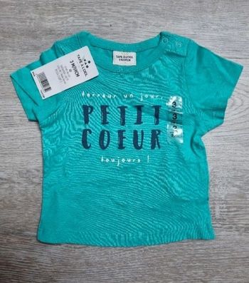 T-shirt Bébé Garçon/Fille Tape à l'Œil 3 Mois Vert Émeraude "Petit Cœur" Neuf avec Étiquette