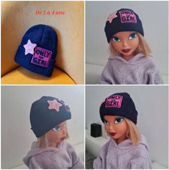 Bonnet fille hiver chaud marine et rose 2 à 4 ans – Neuf
