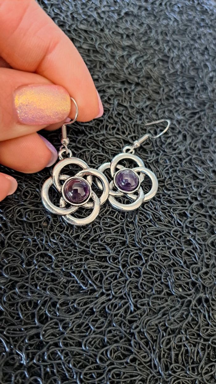 Boucles d'oreilles pierre améthyste - photo numéro 3