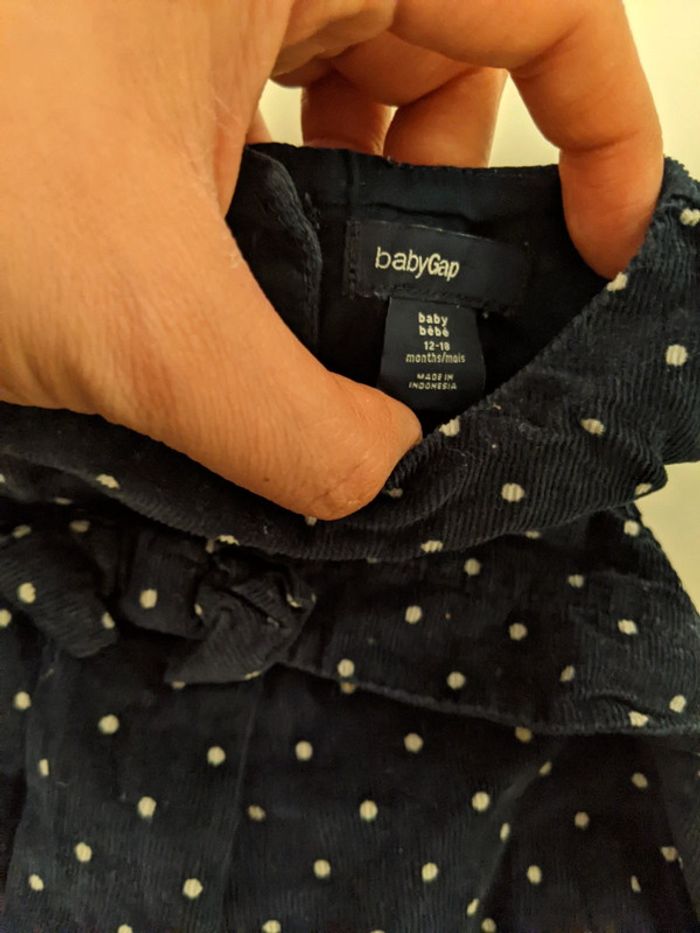 Robe chasuble velours bleu marine petits pois blanc Baby Gap 12-18 mois - photo numéro 3