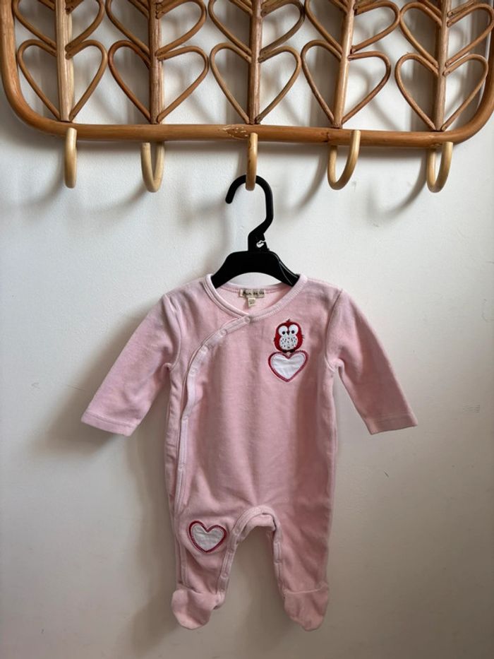 Pyjama velours chouette rose 3 mois