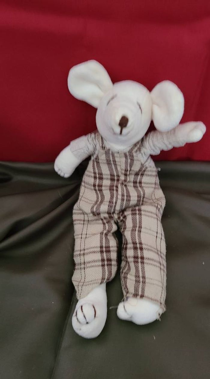 SOURIS JARDIN D ULYSSE DOUDOU PELUCHE BLANC HABILLé 25 CMS + OREILLES DE 4 CMS - photo numéro 5