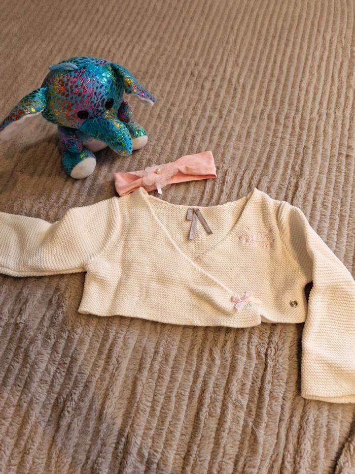 Gilet blanc et bandeau rose Orchestra 6 mois