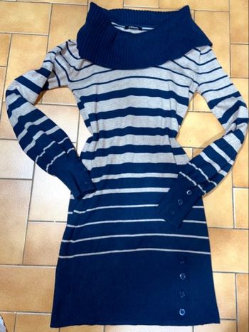 Robe pull rayé beige et bleu marine morgan s
