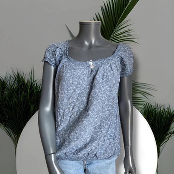 Blouse manche courte - vintage - bleu - floral