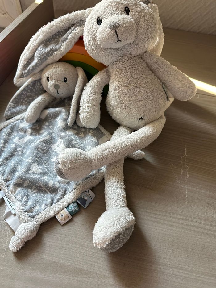 Lot doudous Lapin blanc bleu plat Little Dutch - photo numéro 3