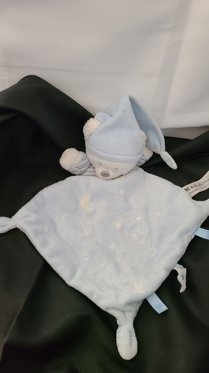 Doudou Ours Plat Bleu Losange Etoile MAX & SAX - photo numéro 5