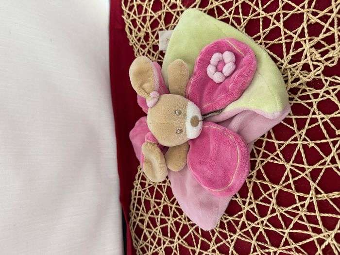 Doudou plat lapin rose vert pétale BABY NAT - photo numéro 2