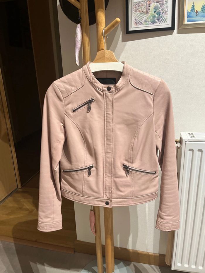 Veste Perfecto Rose en Cuir