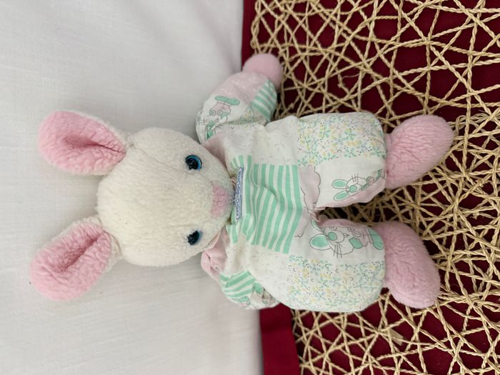 Peluche doudou lapin rose Nounours combinaison en tissu Vintage - photo numéro 2