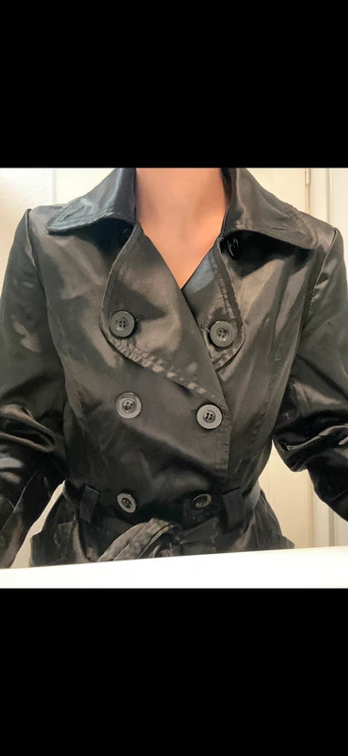 Trench Court Satinée Noir Taille L Jamais Porté - photo numéro 7