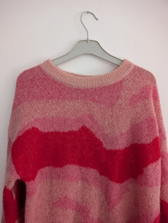 Pull en mohair et laine à zébrures beiges et fuchsia Suncoo T0 - photo numéro 4