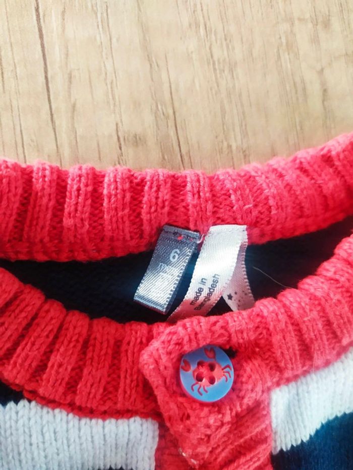 Gilet à boutons garçon marinière rouge et bleu marine taille 6 mois Orchestra - photo numéro 3