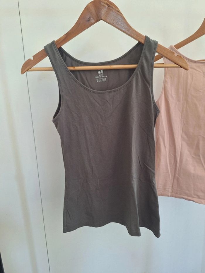 Lot 2 débardeur basic Cotton rose et kaki H&M enfant 12/14 ans - photo numéro 4