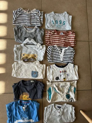 Lot garçon 12 mois – pantalons + hauts manches longues 👶