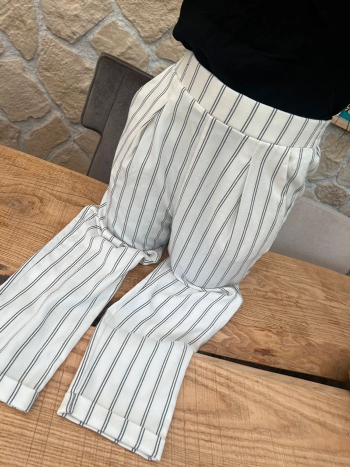 Pantalon femme blanc en lin à rayures été léger stradivarius XS 34 - photo numéro 2