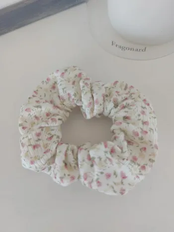 Chouchou jersey fleurs roses