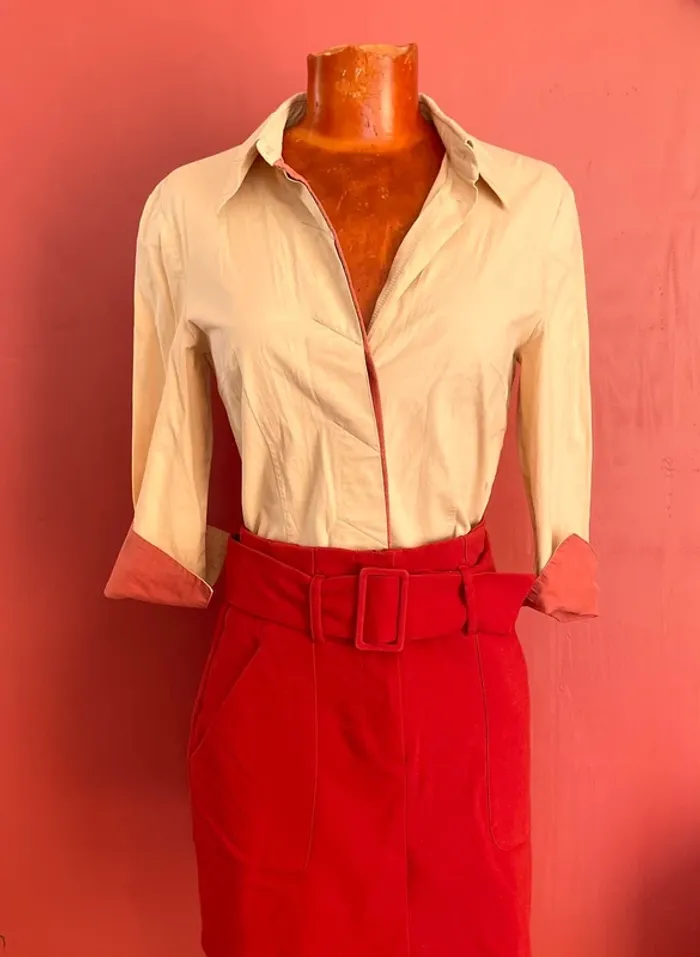 Chemise beige orangée vintage