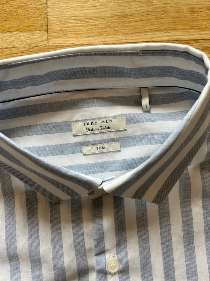 👔 Chemise homme classique blanche rayée bleu Ikks – Taille L coupe slim coton – Très bon état - photo numéro 4