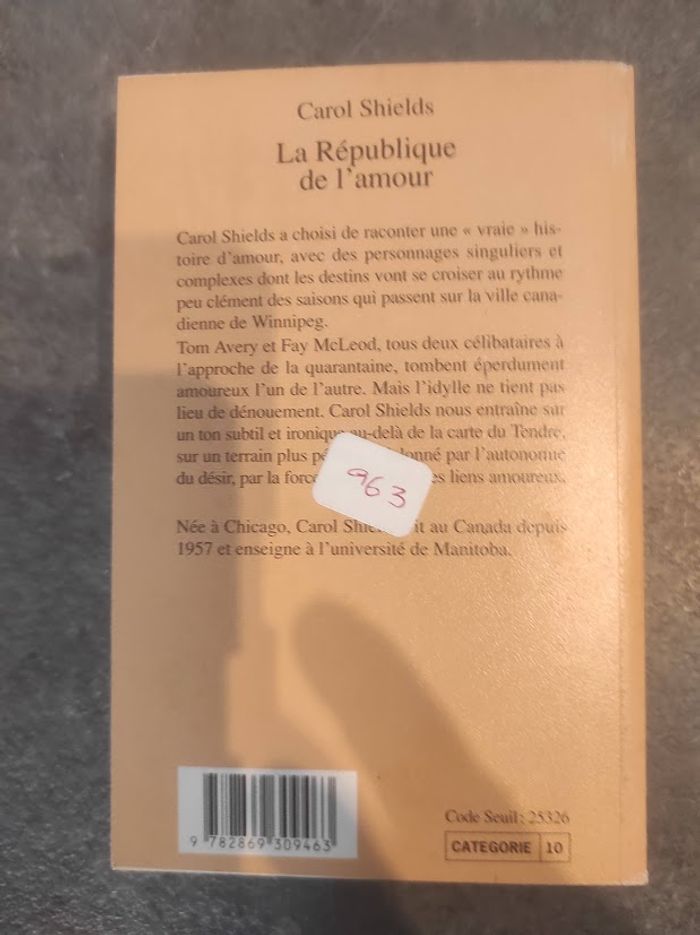 La République de l'amour Carol Shields Rivages Poche Bibliothèque étrangère 1997 - photo numéro 3