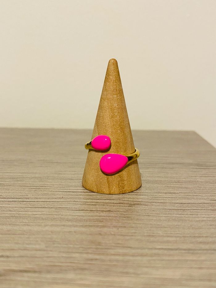 Bague ajustable doré gouttes rose acier inoxydable - photo numéro 2