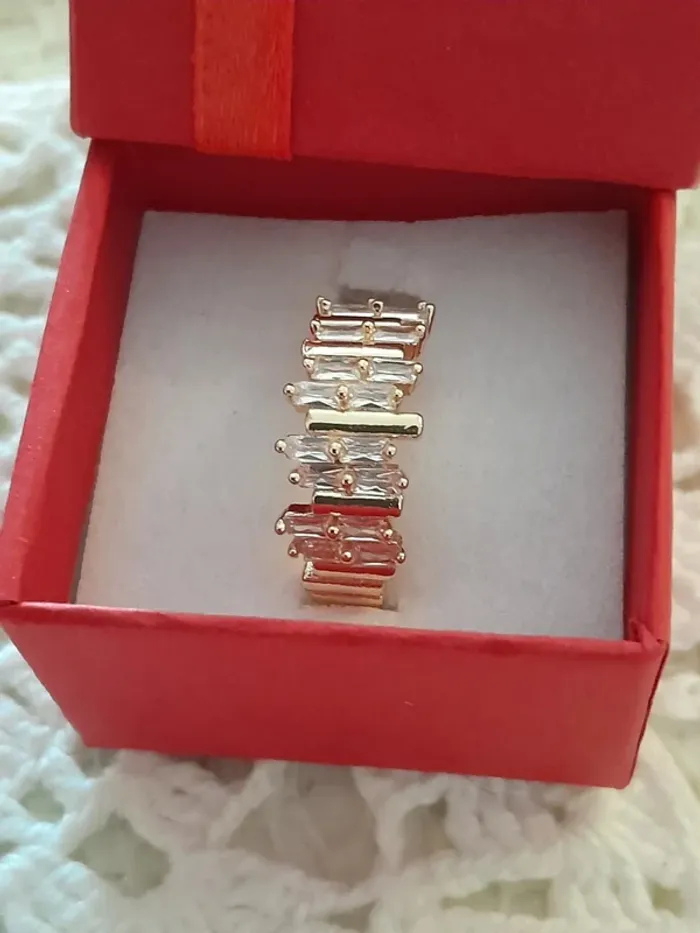 Bague réglable, dorée, géométriques, avec strass en cristal - photo numéro 3