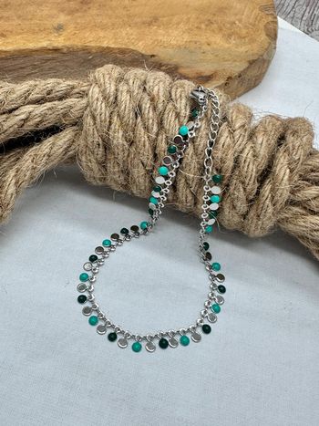 Braceydd cheville acier inoxydable argent et breloques en émail vert