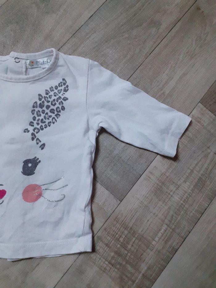 T-shirt fille manches longues blanc motif lapin 3 mois - photo numéro 2
