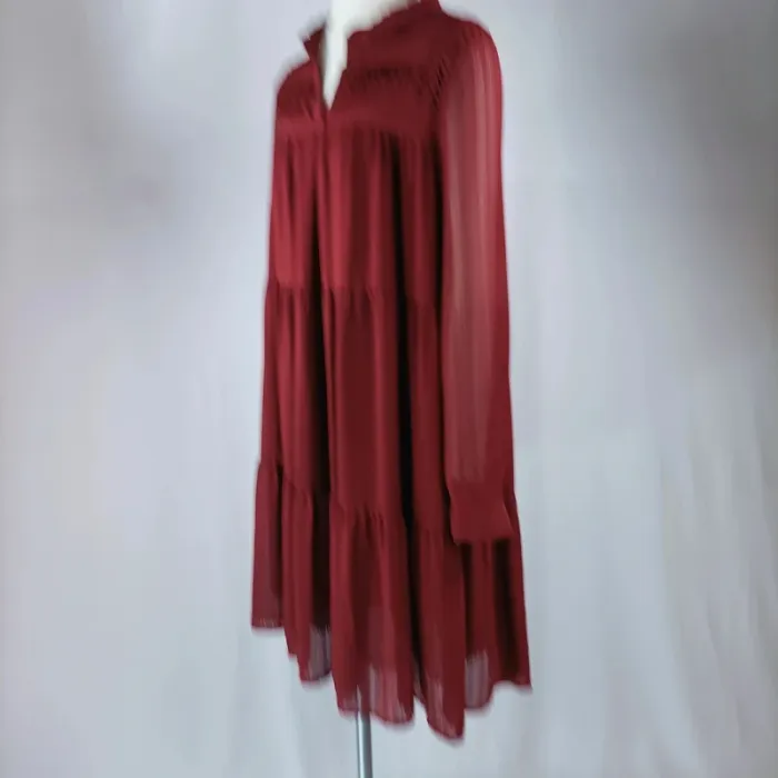 Robe courte à volant bordeaux haut plissée See U Soon manches longues col tunisien taille 36 A1084 - photo numéro 2