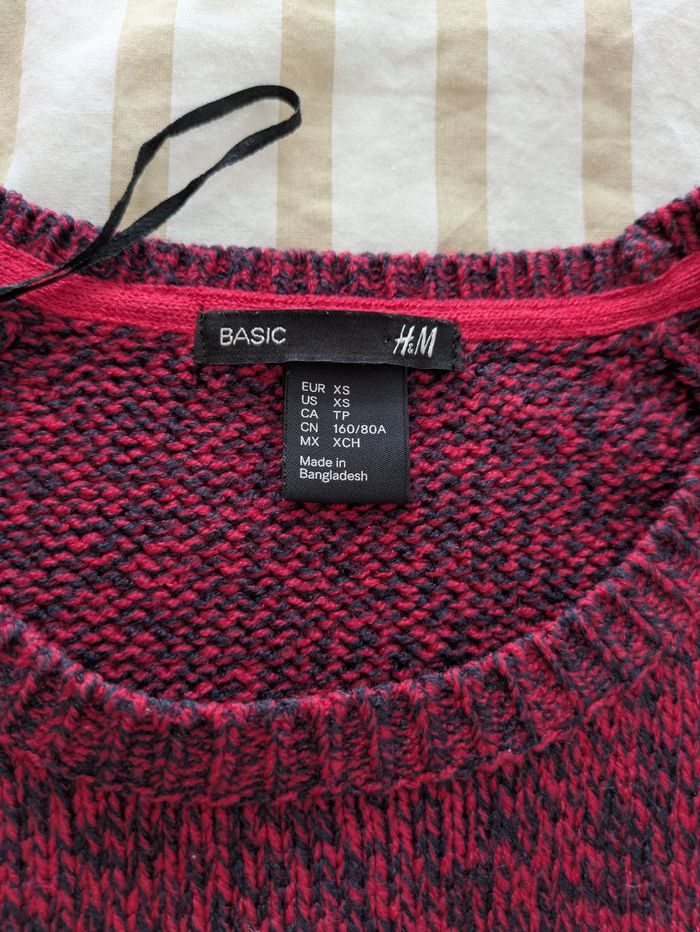 Pull Tricot H&M BASIC - Rouge Chiné Noir - photo numéro 2