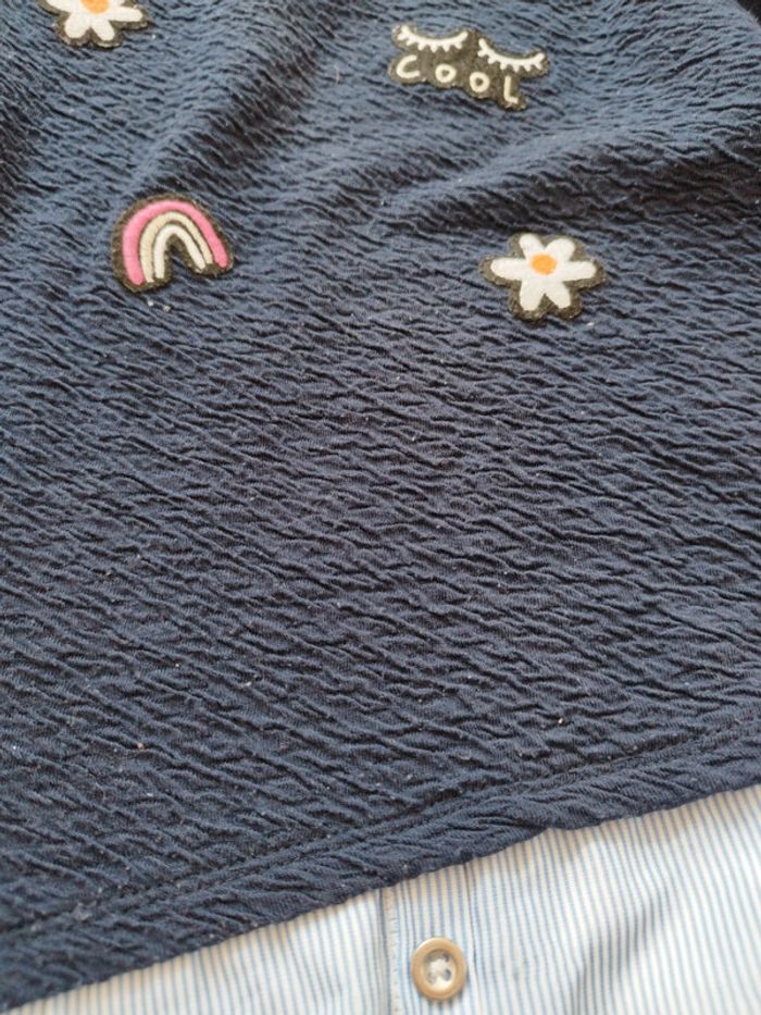 Teeshirt manches longues fille bleu style chemise 4 ans - photo numéro 3