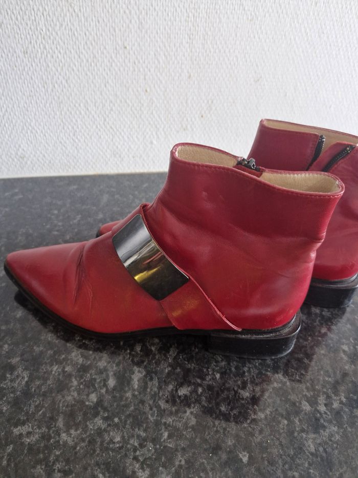 Botte en cuir véritable rouge cop copine - photo numéro 5