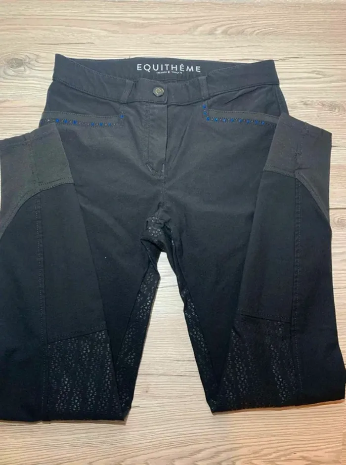 Pantalon d’équitation Equitheme  Safir Full  Grip,  Strass  aux  Poches,  Bleu,  Taille  36  / S - photo numéro 2