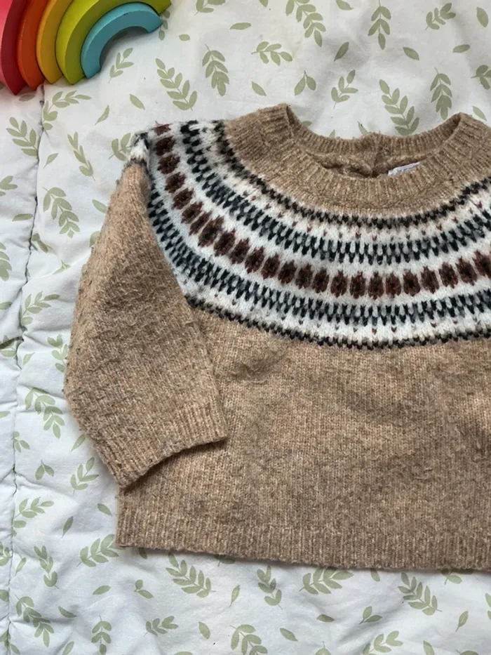 pull chaud beige à motifs 12 mois bout'chou - photo numéro 5