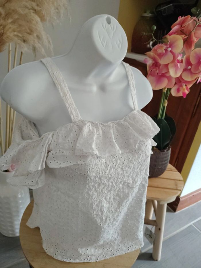Top blanc broderie anglaise femme 🎀 38 - photo numéro 3