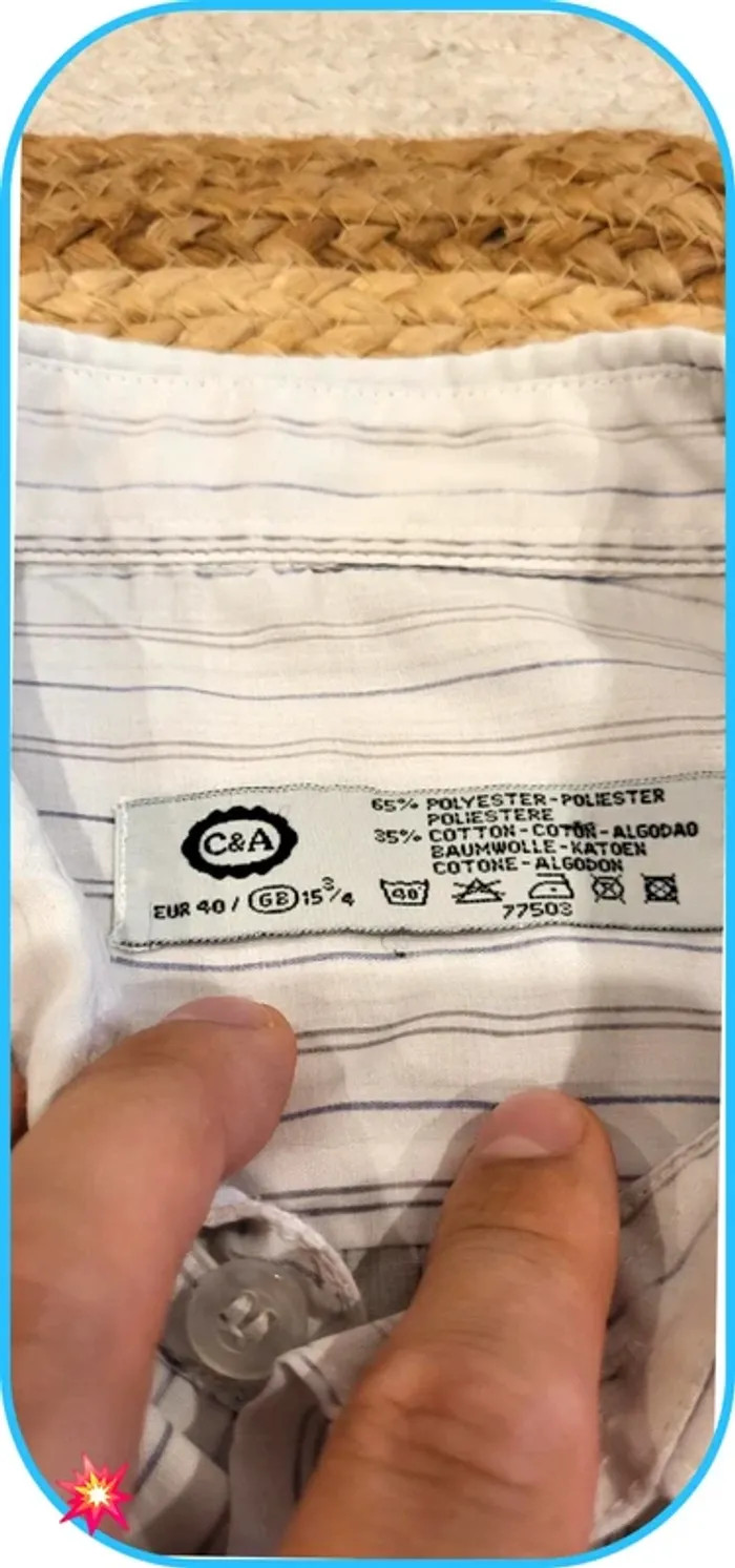 Chemise homme C&A rayée blanche/grise - Taille L - Très bon état - photo numéro 6