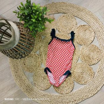👙 Maillot de bain fille 1 pièce rouge fleuri - Taille 4 ans🌼