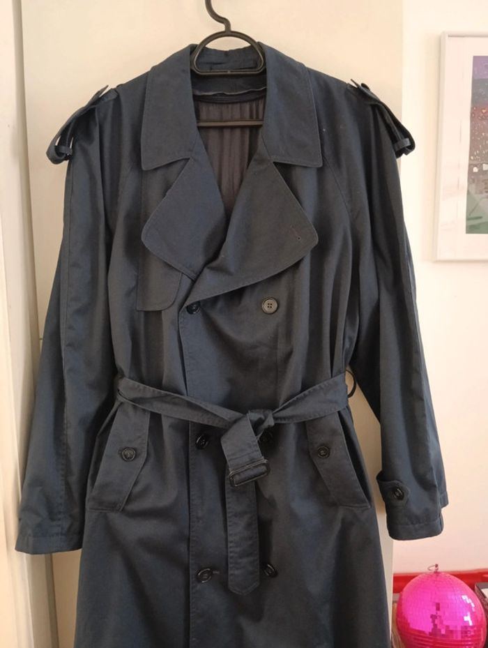 Trench long ceinturé bleu marine taille 48 - photo numéro 3