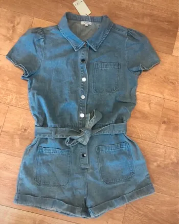 Combi short effet jeans délavé combinaison été coton