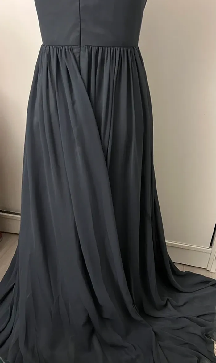 Robe longue fluide avec fente bleu-gris Unique - photo numéro 7
